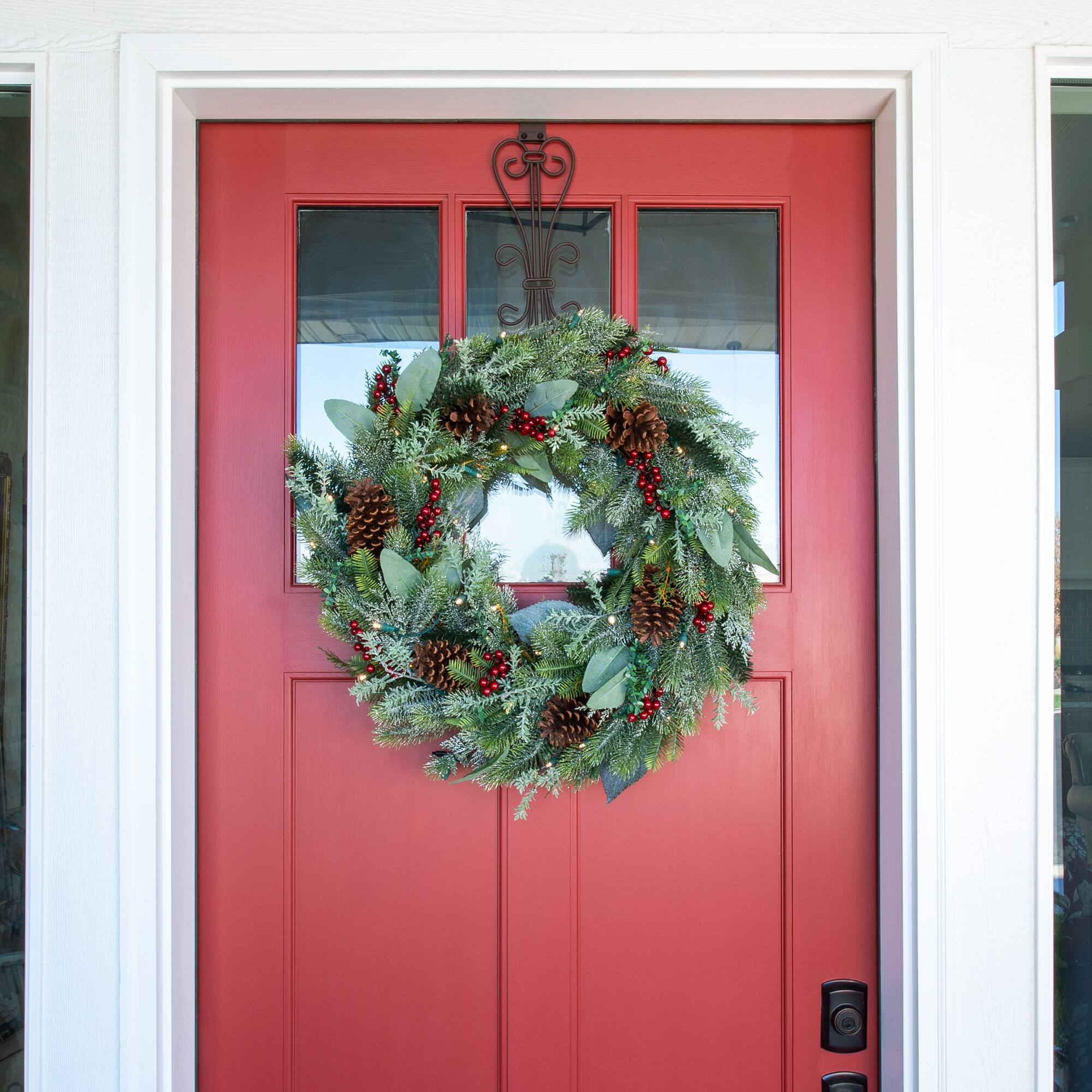 Village Lighting 30" Pre-Lit Winter Frost Christmas Wreath, Clear LED Lights